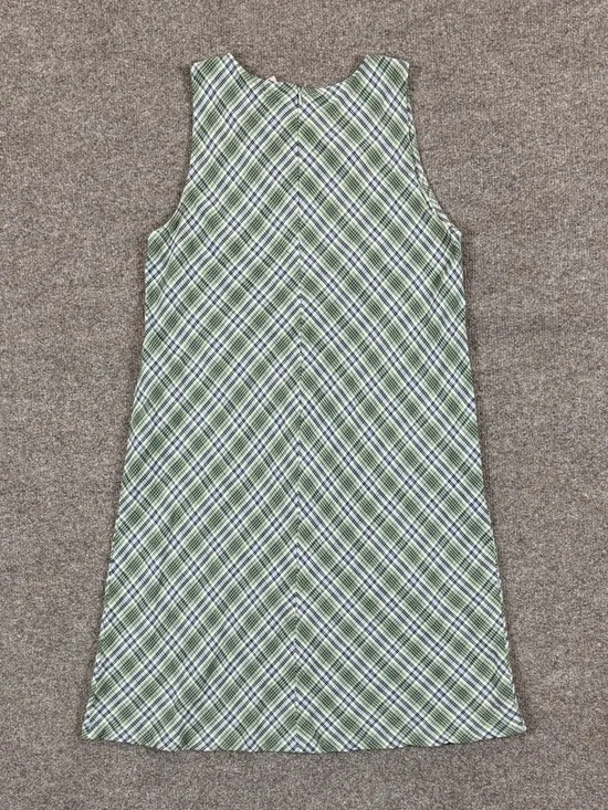Vintage American Eagle Green Plaid Sleeveless Shift Dress Womens Size 8 Sundress - Picture 2 of 5